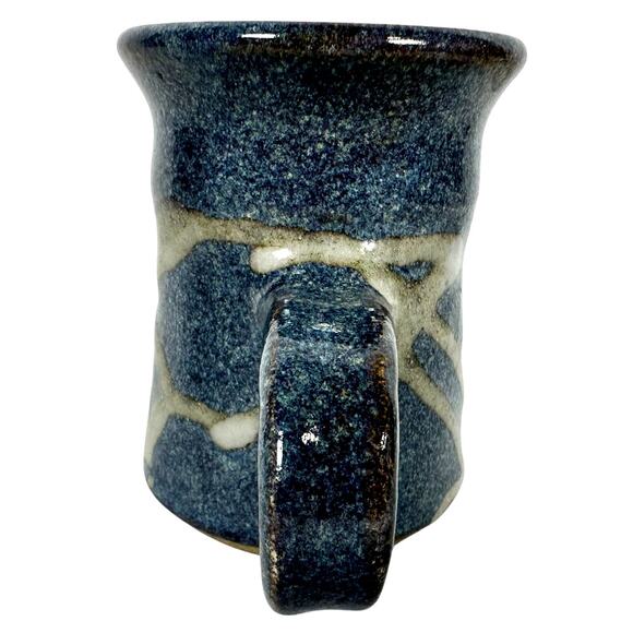 Hand Crafted Artist Signed Pottery Blue Gray Abstract Coffee Mug Unique Handle! - Picture 4 of 6